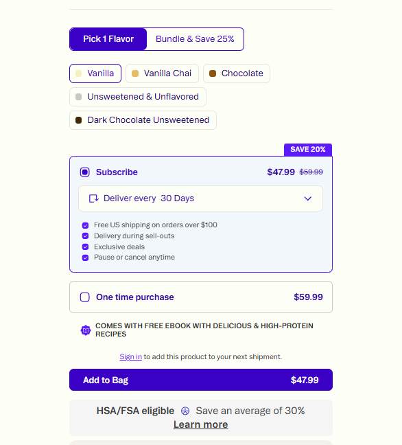 Ora Organic Buy Box, Vue.js reactive component