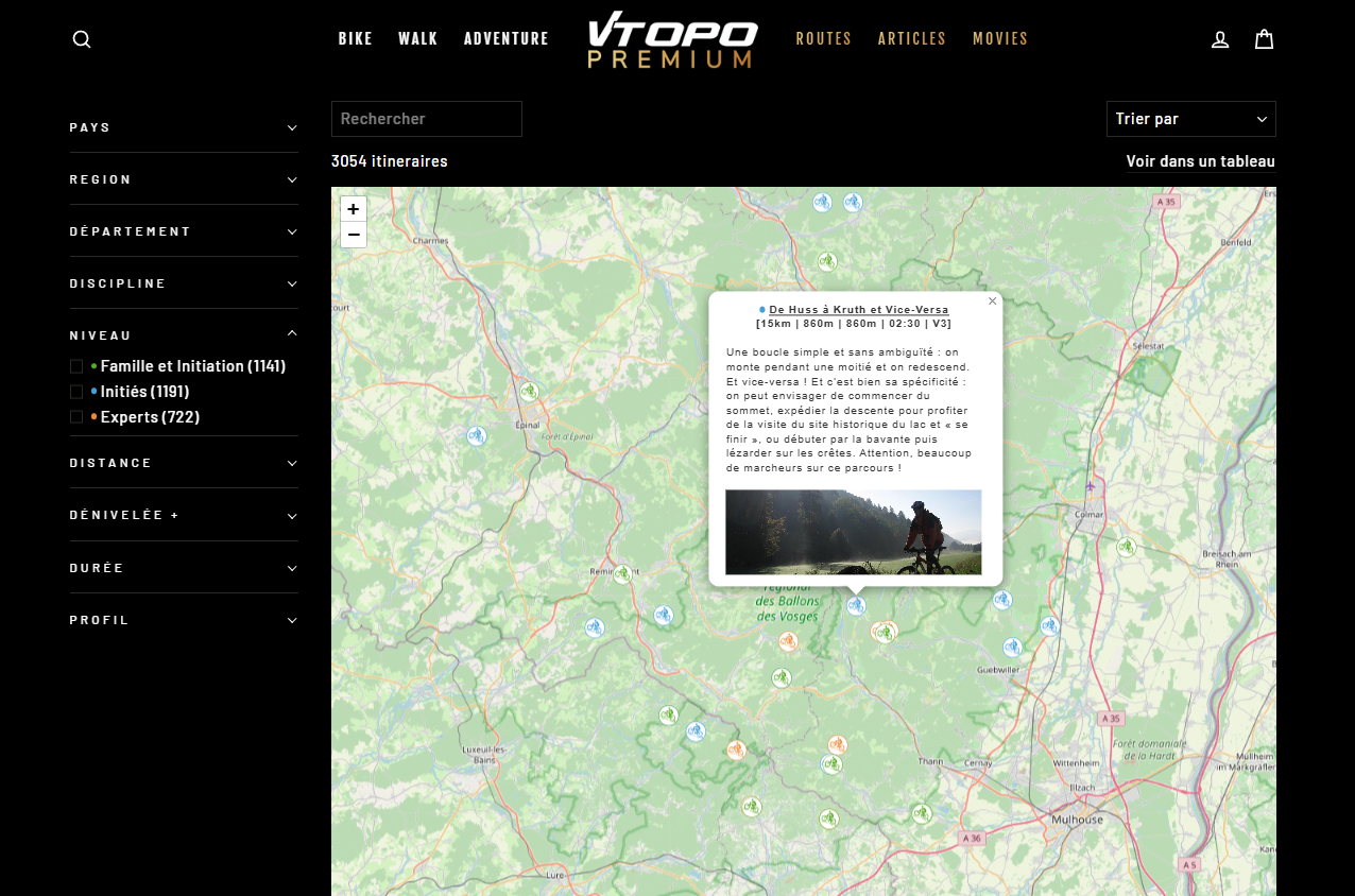 VTOPO Interactive Map Component, All routes displayed with filters